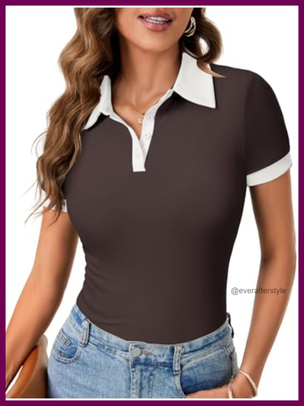 Women's Collared Neck Button Polo Shirt Business Casual Short Sleeve Top